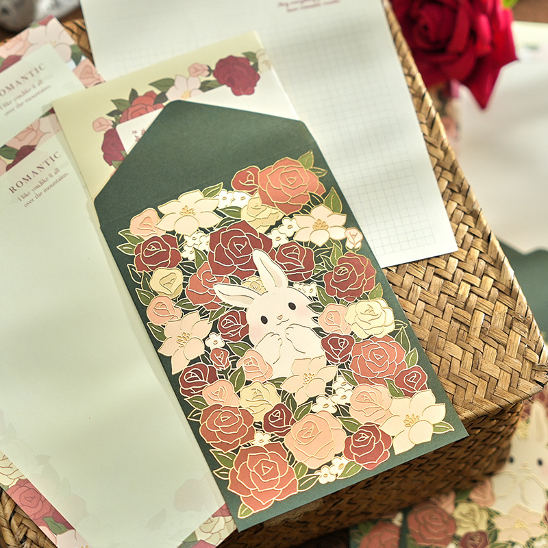 复古烫金信封此间浪漫信纸套装ins清新复古小众花束手写告白情书信笺