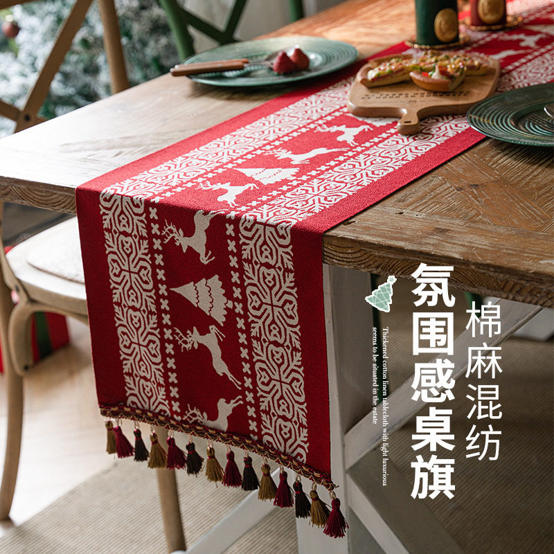 圣诞装饰品桌布圣诞节场景布置氛围感轻奢高端美式高级感茶几桌旗