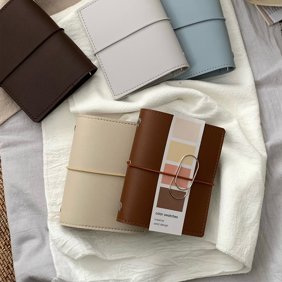 2025新款A6Personal手帐本内页外壳绑带活页本文艺旅行盖章本随身日记本18色M5活页本便携迷你PU皮口袋本绑带