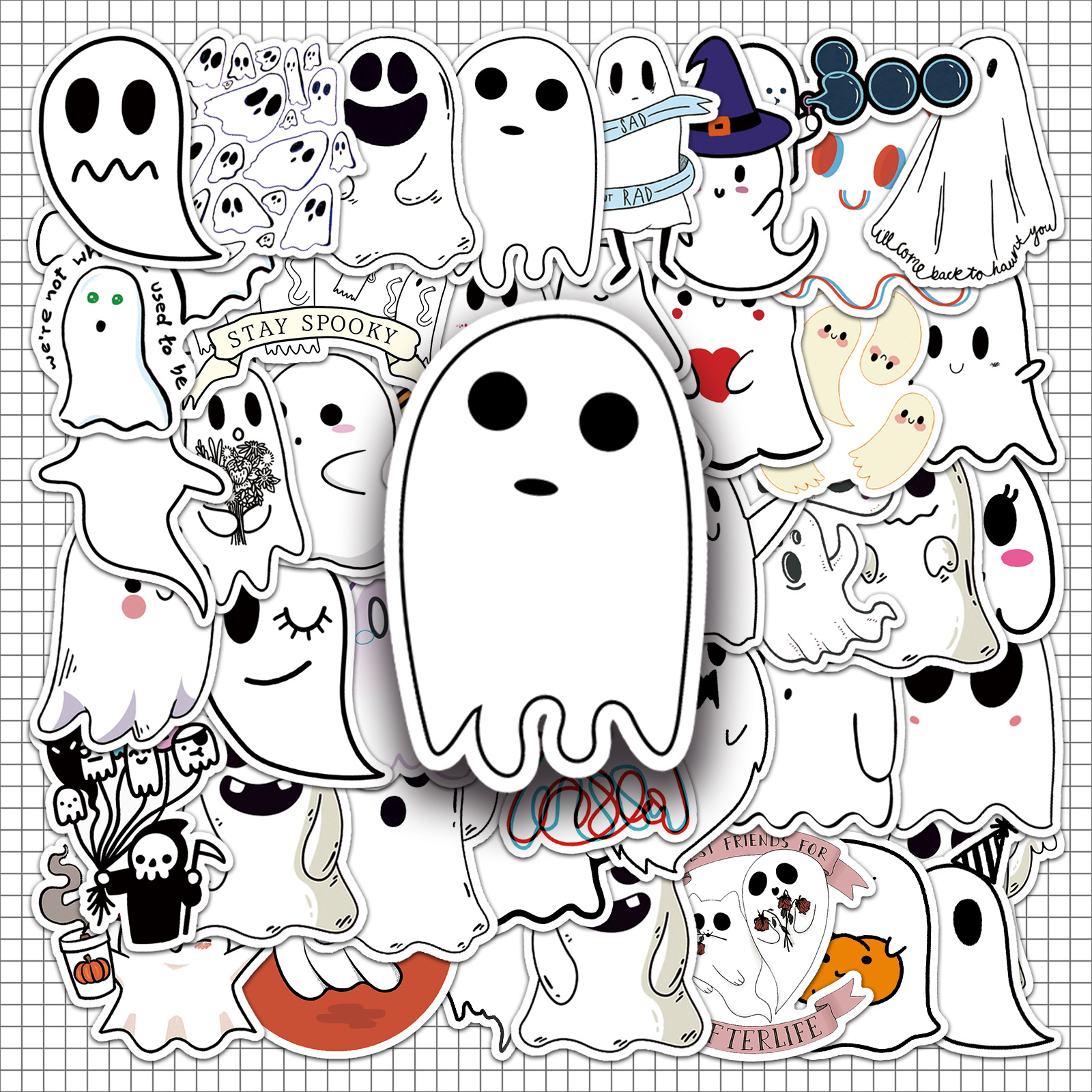 2025新款100张万圣节贴纸Halloween卡通防水不干胶贴纸冰箱软磁贴节日贺卡装饰手账咕卡水杯贴纸行李箱贴纸