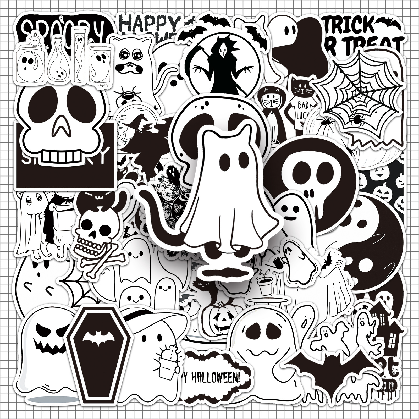 2025新款100张万圣节贴纸Halloween卡通防水不干胶贴纸冰箱软磁贴节日贺卡装饰手账咕卡水杯贴纸行李箱贴纸