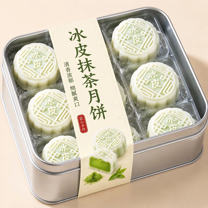抹茶月饼冰皮龙井馅料月饼爆浆中秋贵州糕点点心雪媚娘官方旗舰店