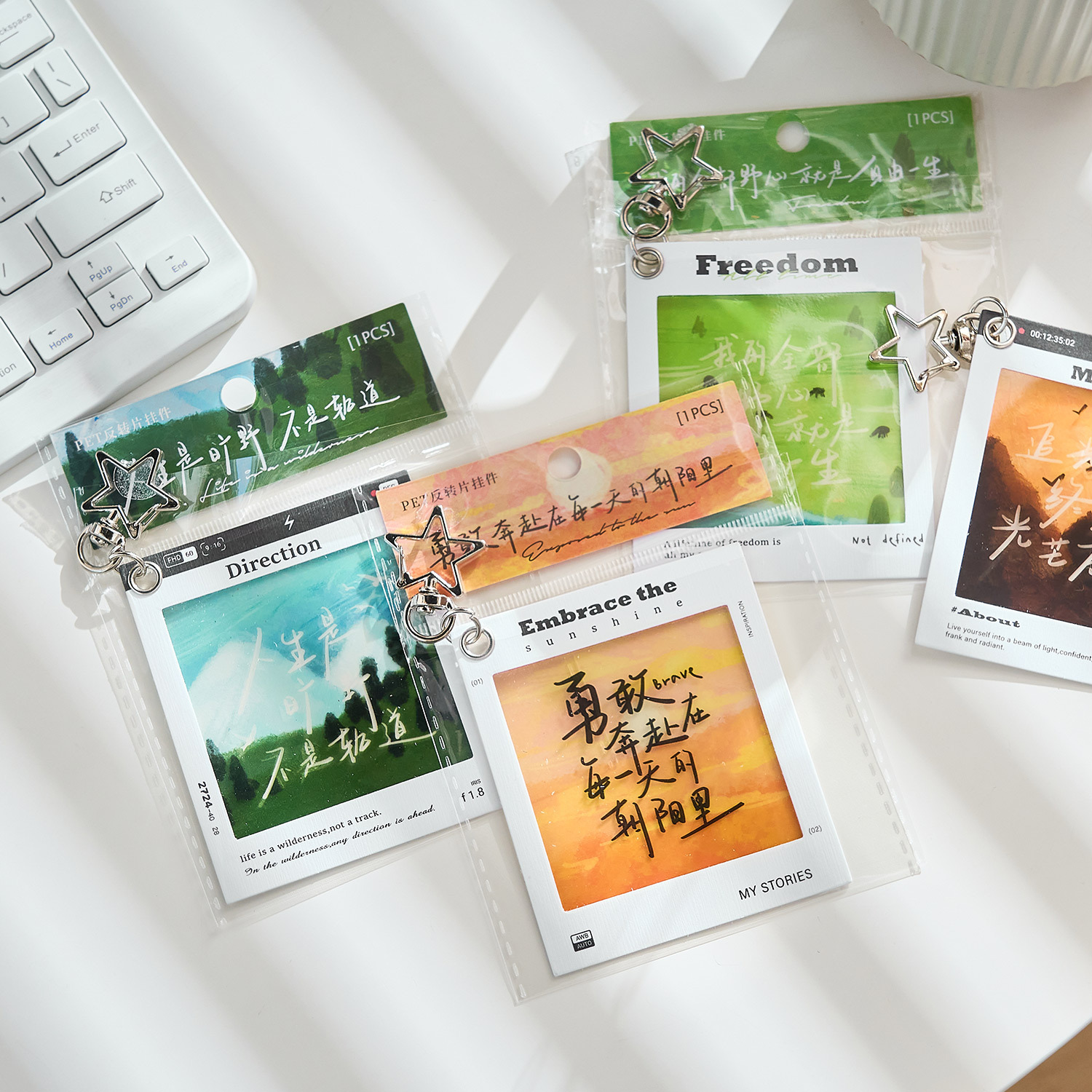 人生是旷野PET透光反转挂件书签创意文艺治愈书签摄相机单反挂饰 ins文艺励志祝福礼物DIY挂饰卡片