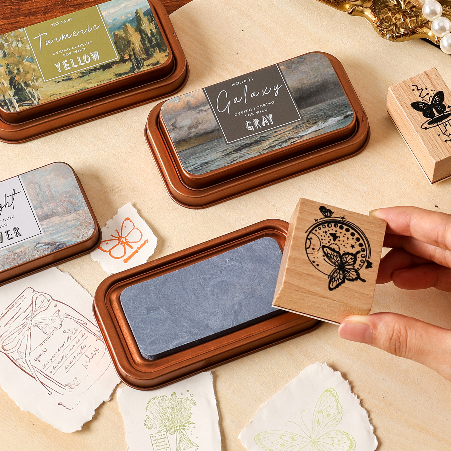 拓染觅野铁盒生态棉手账印泥跨境中性复古印泥印章印泥印台彩色手账印章印泥DIY橡皮工具手指画学生用印台
