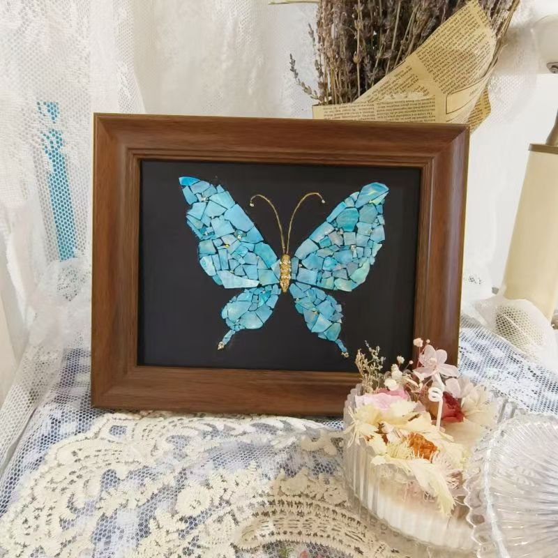 非遗蝴蝶螺钿装饰画diy手工材料包拼贴立体画暖场沙龙活动礼物图片
