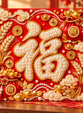金边福字珍珠钻石画diy手工