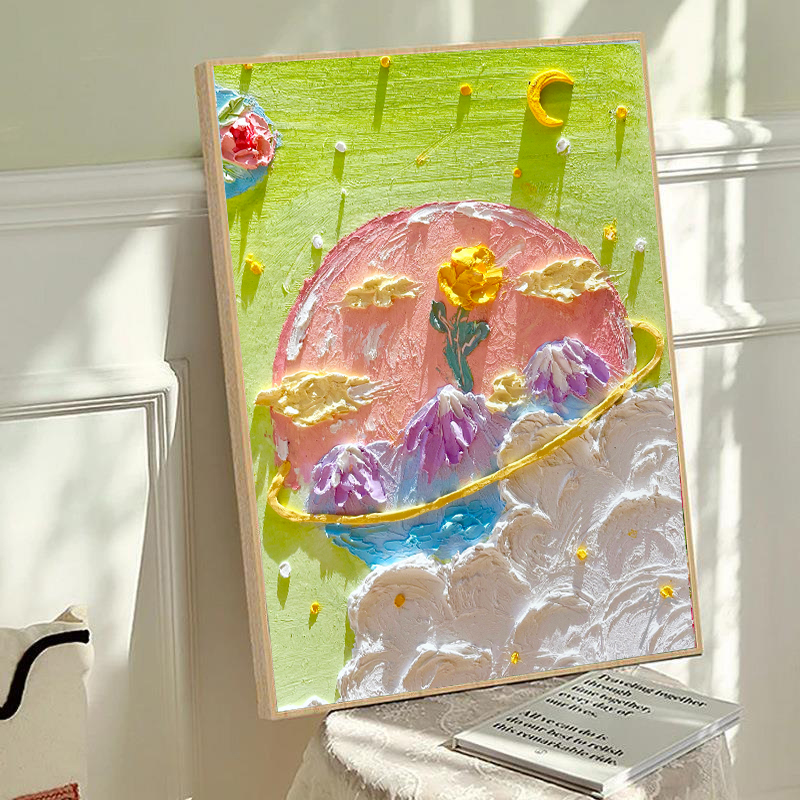 七夕奶油立体diy肌理画材料包手工填充丙烯石英砂暖场团建装饰画图片