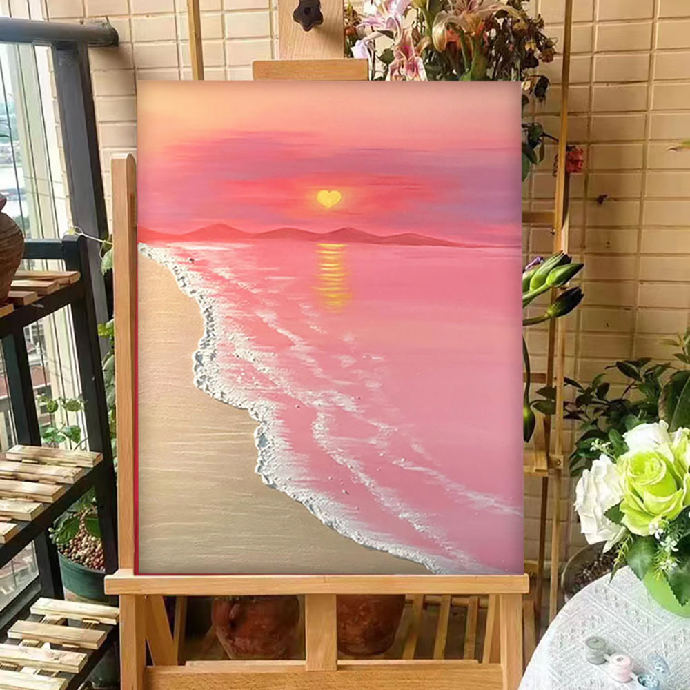 网红款沙滩海浪肌理画diy材料手工简约彩绘石英砂丙烯创意装饰画图片