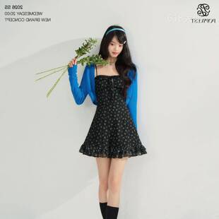 POPWEST | 吊带碎花无袖连衣裙针织开衫小衫披肩两件套套装