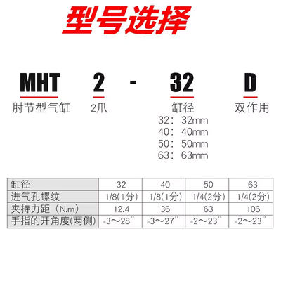 SMC支点开闭肘节型重力型夹持手指气缸气爪MHT2-32D/40D/50D63D-C