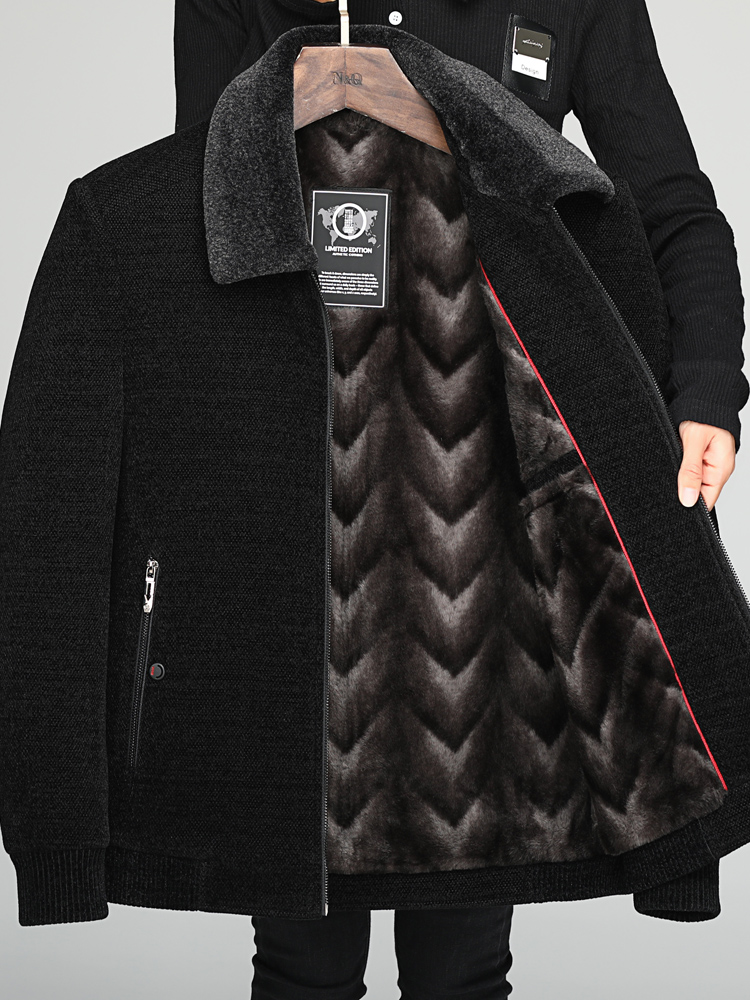 中年男士爸爸冬装加绒加厚棉袄爷爷秋冬季中老年人雪尼尔棉衣外套