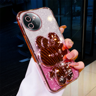 vivoY200i手机壳高颜值电镀闪粉透明壳V2354A创意女款 支架保护套丫200i带补妆镜子VIVI全包镜头防摔Y2OOi闪粉