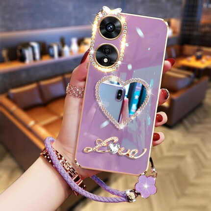 适用于OPPOA58手机壳潮流高档镜面硅胶软壳PHJ110时尚女款全包镜头防摔超薄保护套POOPA58个性带镜子手绳腕带