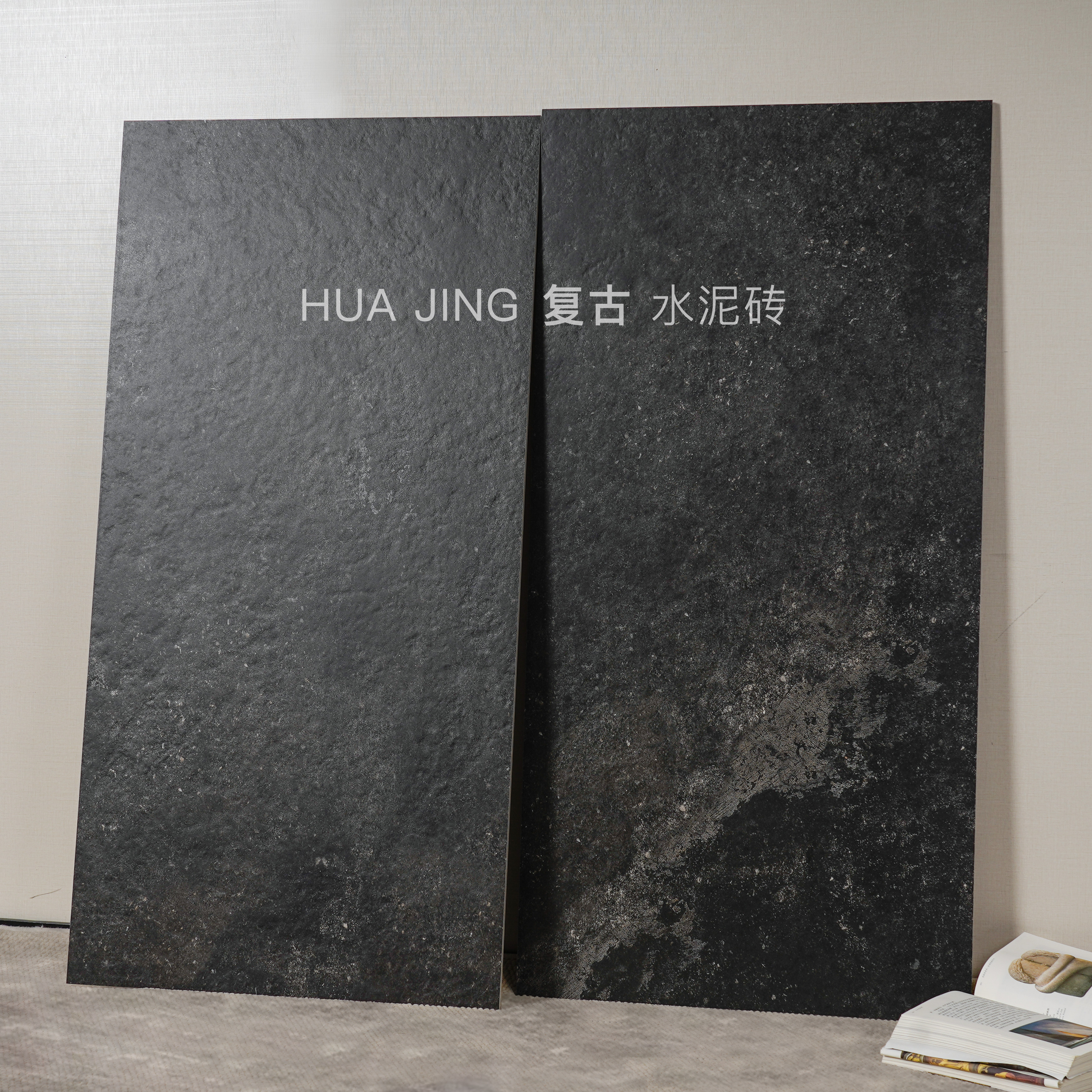 黑色瓷砖复古做旧莱姆石瓷砖600X1200佛山侘寂风深灰茶室艺术地砖