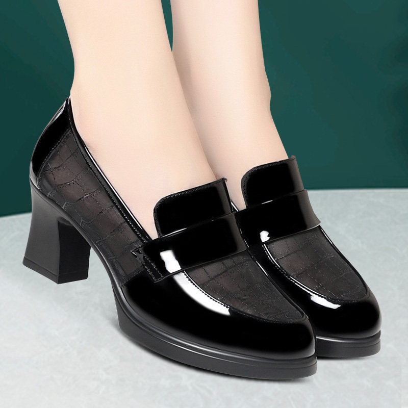 厚底高跟网面深口单鞋新款中年夏季透气走秀女鞋粗跟不累脚女单鞋,女鞋,深口单鞋,淘宝优惠券,粉丝福利购,淘宝优惠卷