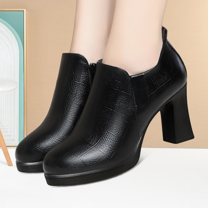 舒适百搭透气深口单鞋防滑简约圆头高跟鞋高跟外穿高级旗袍走秀鞋