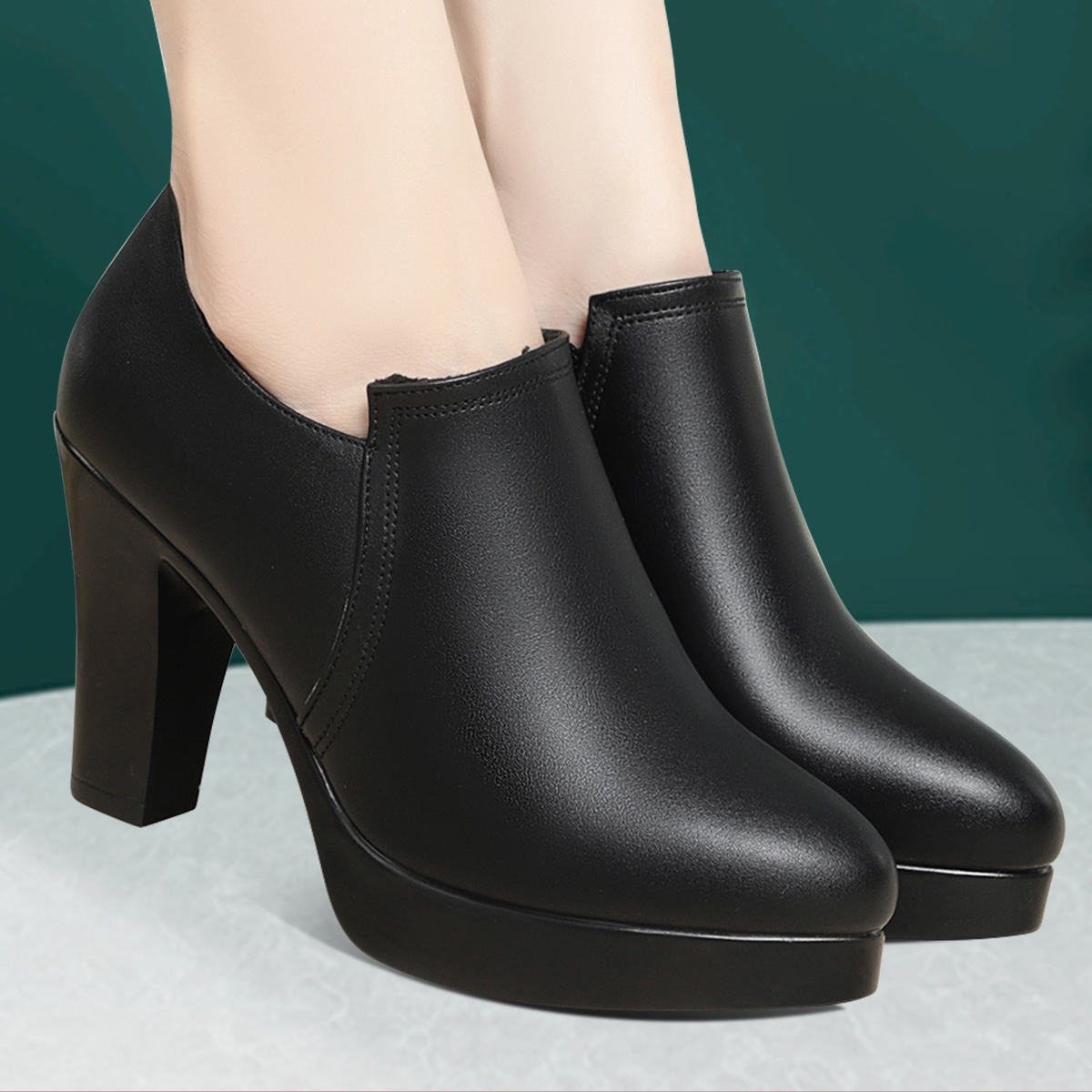 深口单鞋防水台高跟鞋买一送五