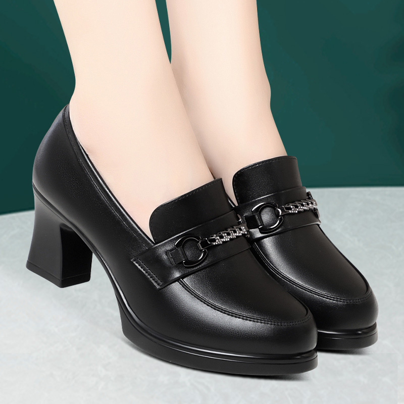 新款春季中年旗袍走秀鞋职业防滑工作妈妈鞋耐磨粗跟防水台女单鞋