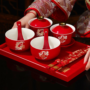 婚礼改口一对喜字红色杯子囍茶具婚庆用品大全 喜茶敬茶杯结婚套装