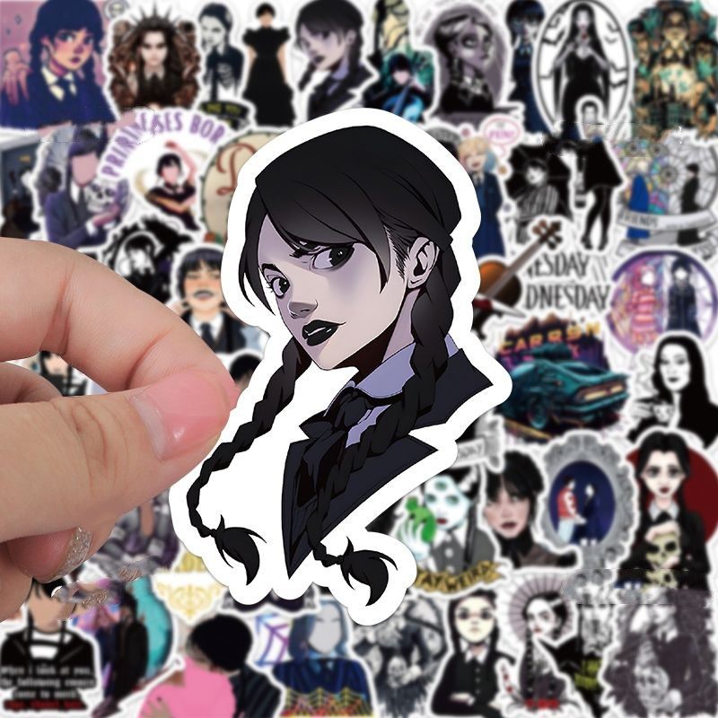 52张卡通星期三贴纸亚当斯一家同款周边笔记本手机壳装饰diy贴画