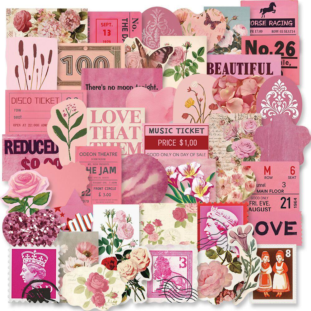 100张粉色复古高颜值贴纸