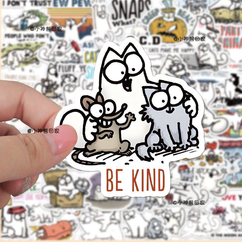可爱线条猫咪贴纸西蒙的小猫恶作剧趣味卡通个性创意装饰防水贴画