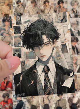 60张港风男生插画贴纸ins高颜值复古头像高级感笔记本手机壳贴画