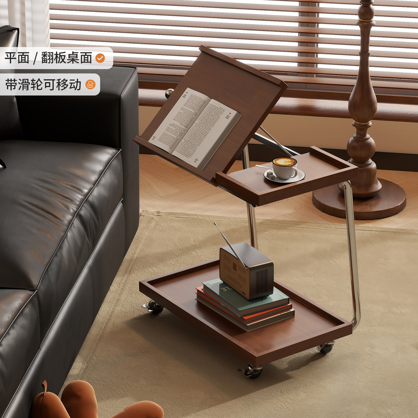 实木边几北欧客厅沙发铁艺角几可移动小推车置物架卧室创意床头柜