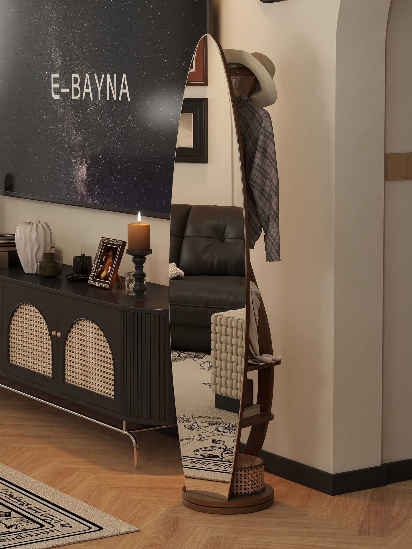 实木落地全身镜家用挂衣架穿衣镜一体小户型客厅轻奢可旋转试衣镜