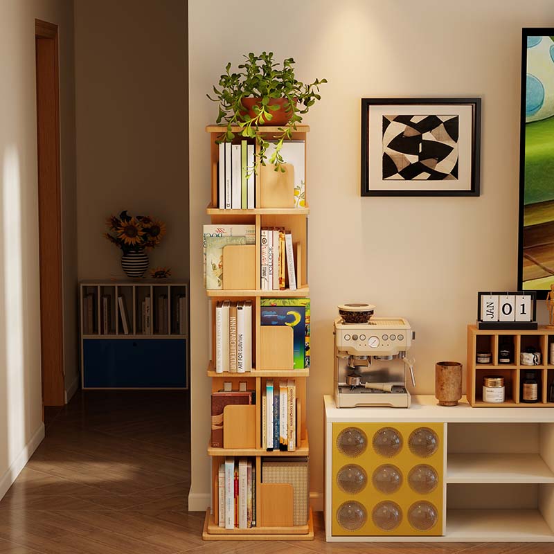 实木360度旋转书架落地置物架客厅家用书柜图书馆书架儿童绘本架
