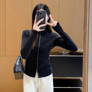 SLY莫代尔宾霸铜氨立领双拉链休闲运动卫衣外套女春 EGG