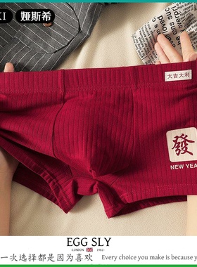 EGG SLY本命年红色男士内裤纯棉男生四角短裤夏季薄款男式平角裤