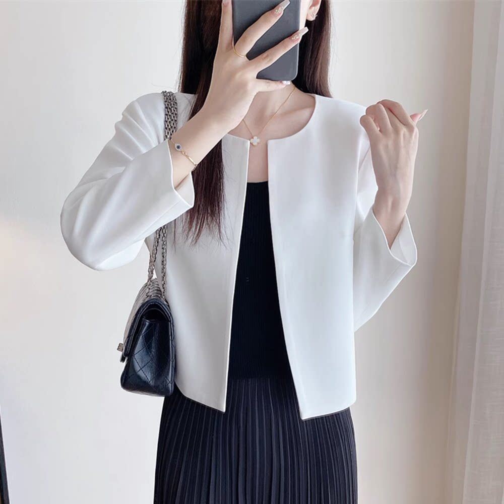 EGG SLY琎口伊士曼 老钱风篙级醋酸小个子圆领短款西装外套女秋