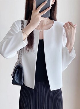 EGG SLY琎口伊士曼 老钱风篙级醋酸小个子圆领短款西装外套女秋