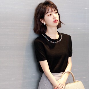 EGG SLY时髦精大爱 羊毛针织衫短袖套头上衣女夏 气质小宽松显瘦