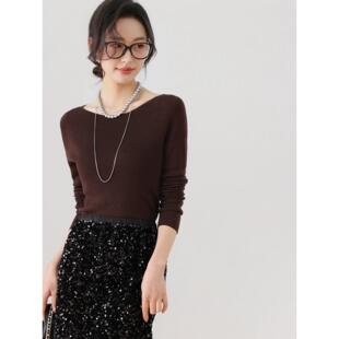 EGG 修身 羊毛打底针织衫 上衣 SLY一字肩毛衣女春秋高级感外穿长袖