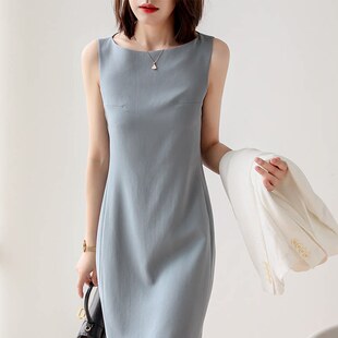 气质显瘦中长款 EGG 连衣裙女夏季 三醋酸无袖 鱼尾裙 SLY轻奢质感