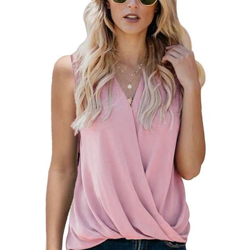 Solid color V-neck loose casual top for women女士纯色v领上衣