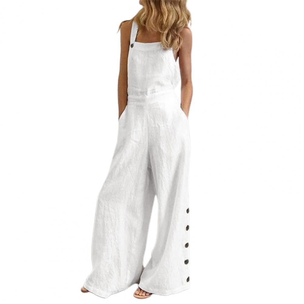 Plus Size Side Buttons Sleeveless Jumpsuit for Daily Life
