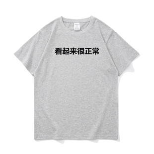 看起来很正常 创意文字印花纯棉宽松圆领短袖T恤男女通用休闲夏季