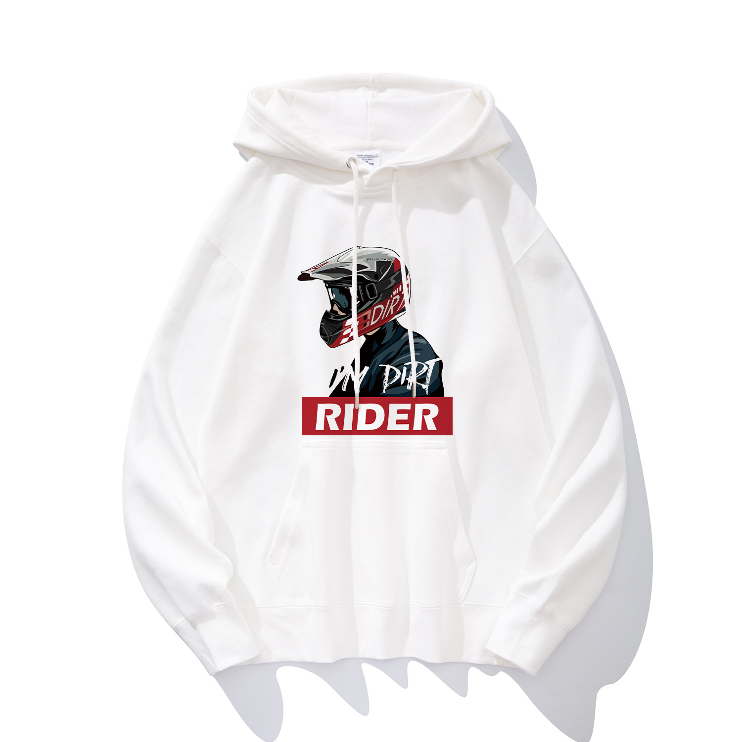 白色连帽卫衣男春秋新款摩托机车手印花潮流男装高街帽衫内搭上衣