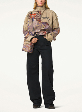 23秋冬黑色高腰弧形剪裁长裤LEMAIR风格弯刀灯笼形牛仔裤男女同款