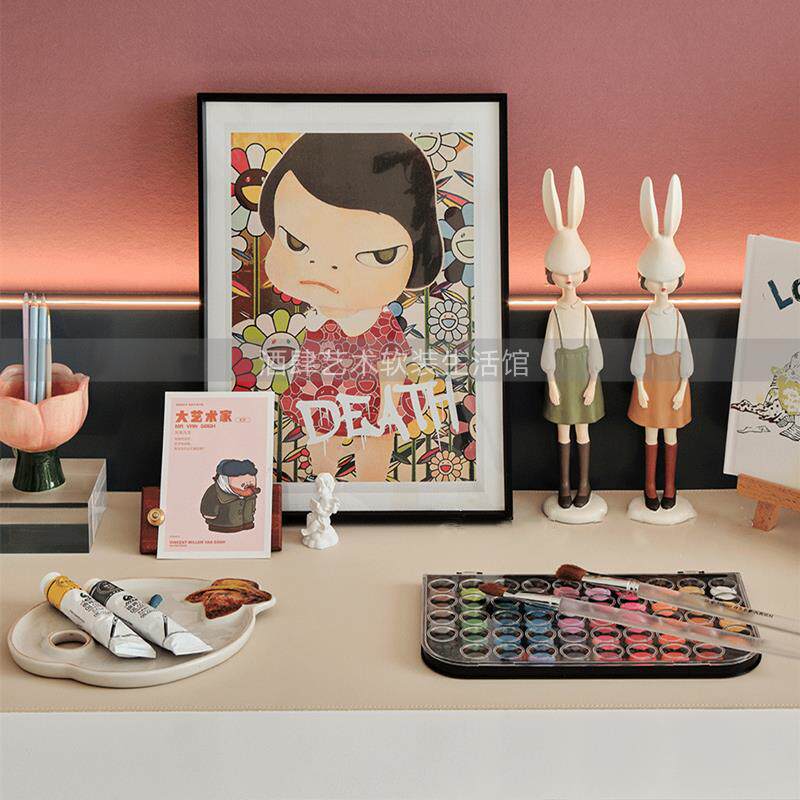 样板间女孩房绘画主题书桌组合摆件售楼处儿童房颜料搭配软装饰品