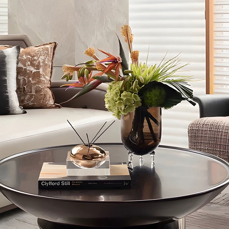 现代轻奢餐桌客厅茶几酒店售楼处洽谈桌真花艺香薰组合装饰摆件