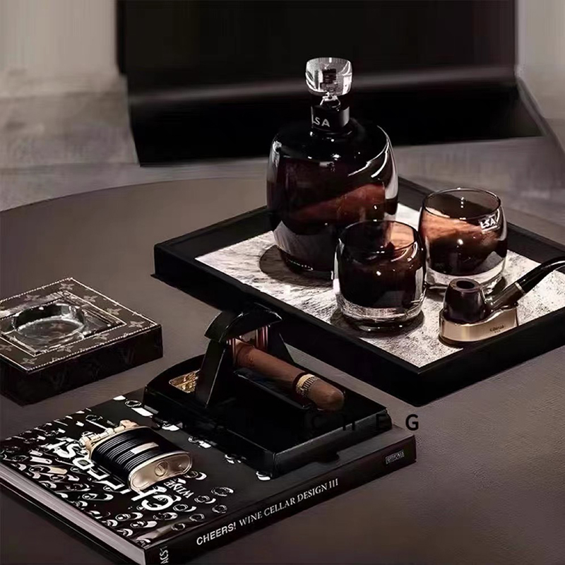 现代轻奢样板房酒店会所售楼部客厅大茶几洽谈桌高档软装酒具摆件