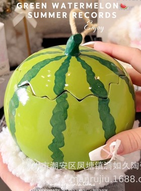 西瓜陶瓷泡面碗带盖汤饭碗大容量水果沙拉甜品碗高颜值可爱微波炉