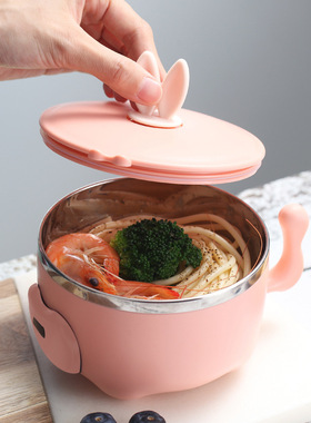 304不锈钢儿童碗防摔防烫温控宝宝辅食碗带盖密封小孩吃饭碗饭盒