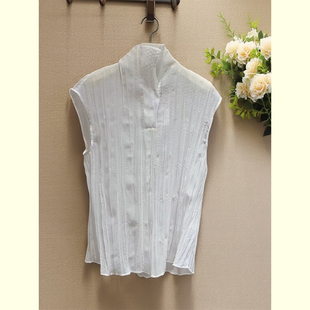 气质叠穿神器打底衫 女2025早春新款 背心上衣 衬衫 白色薄纱立领无袖