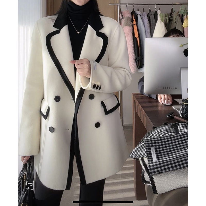 撞色西装外套毛呢名媛