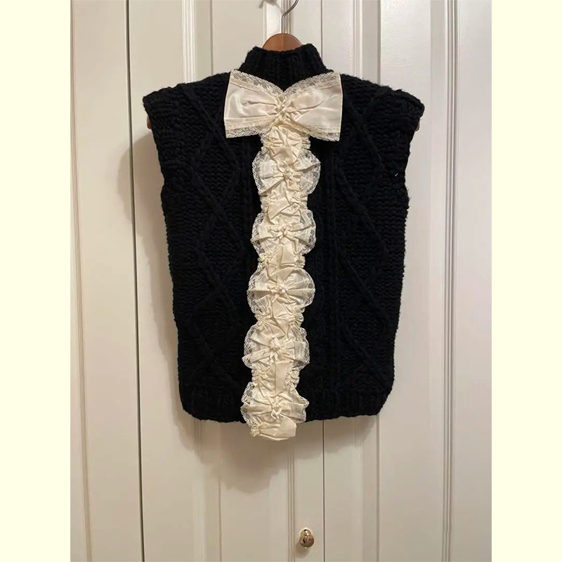 蝴蝶结蕾丝花边针织背心女2025